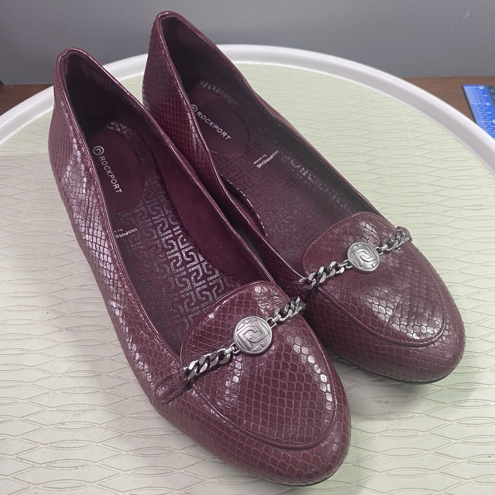 ROCKPORT Women's Burgundy Snakeskin Print Leather Loafers shoe sz 11 US